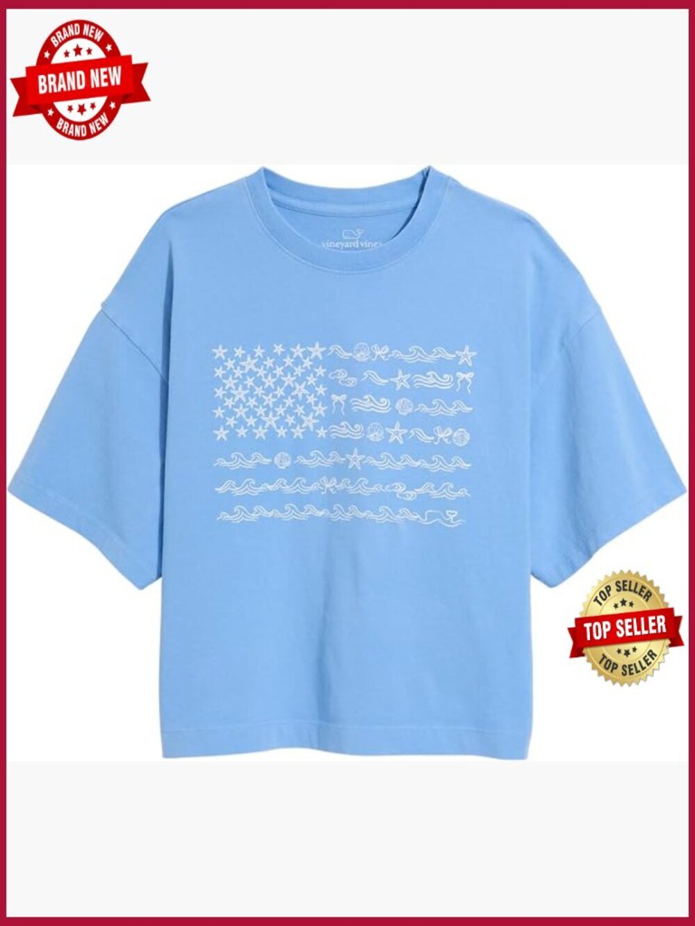 Boxy Relaxed Fit Cotton T-Shirt with US Flag